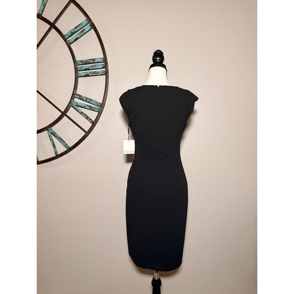 Calvin Klein Dress Black Sleeveless Ruched Sheath Size 4 NWT - Picture 2 of 5